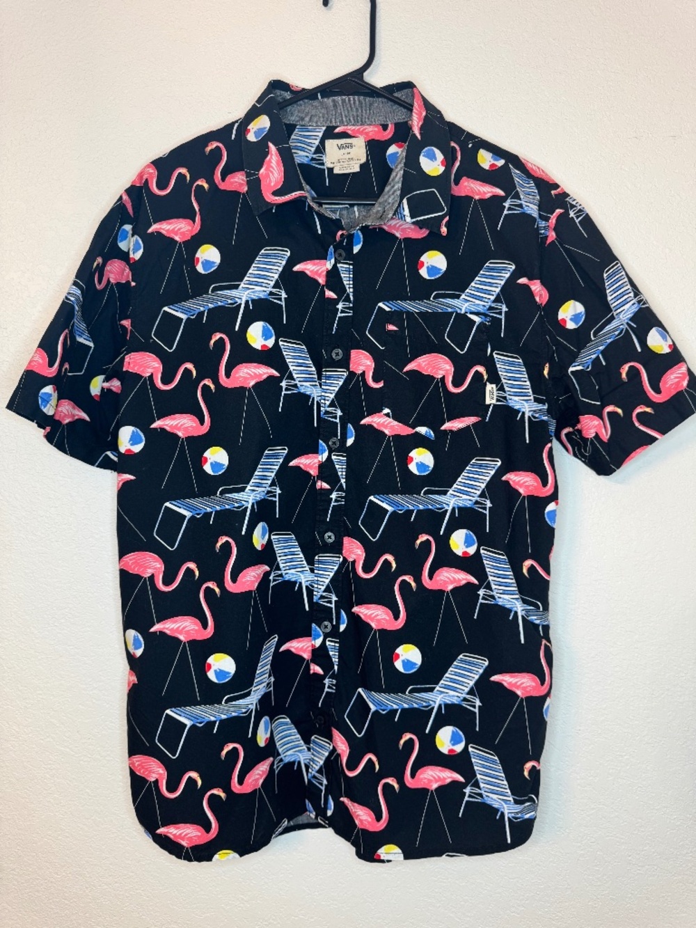 Vans Flamingo Lounge Chair Button Up Shirt Men L
